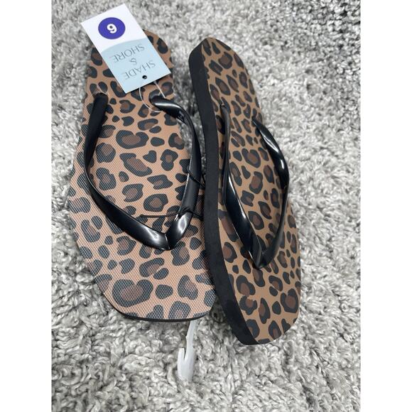 Women’s Flip Flop Sandals Shade & Shore Cheetah Size 6 Brown Black Summer New - Picture 4 of 8